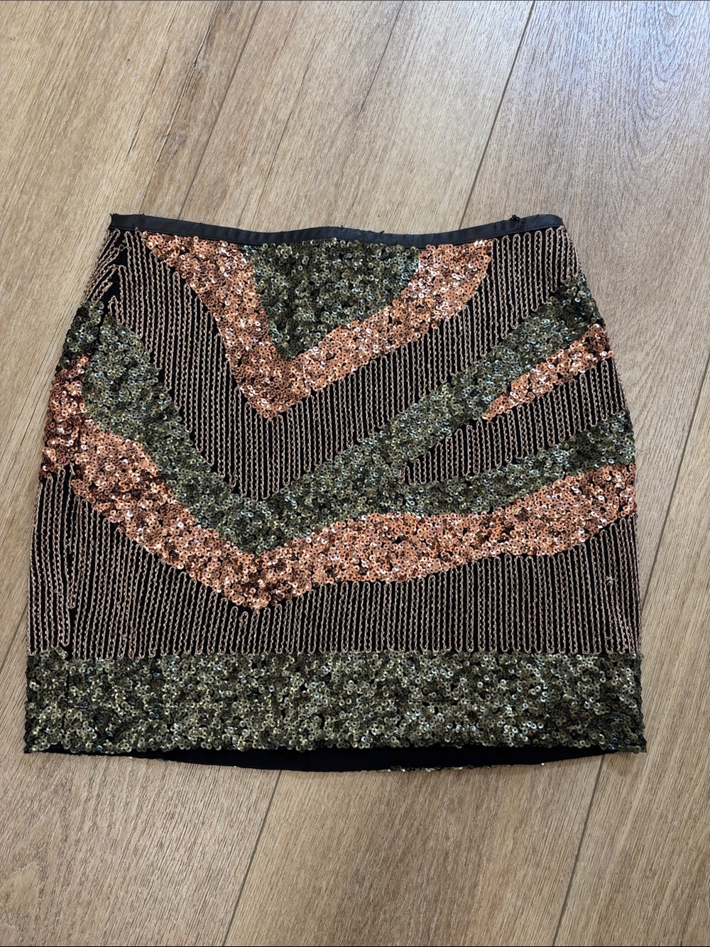 H&M Sequin Chevron Mini Skirt in Rose Gold and Olive